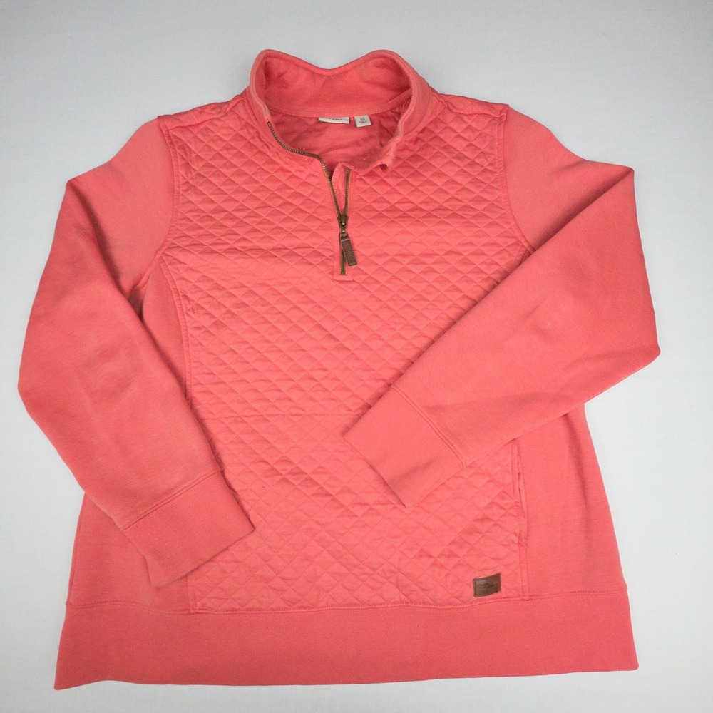 L.L.Bean Quilted Quarter Zip Pullover Sweatshirt Womens XL Pink Cotton Blend